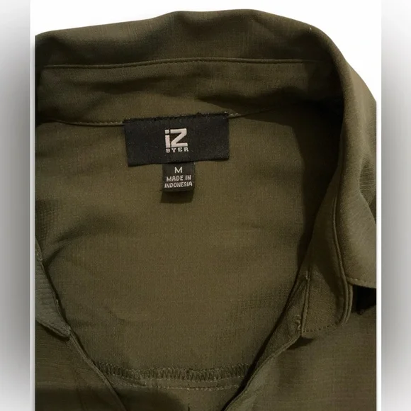 Iz Byer Olive Green Roll-Tab Sleeve Button-Up Shirt - Picture 3 of 3